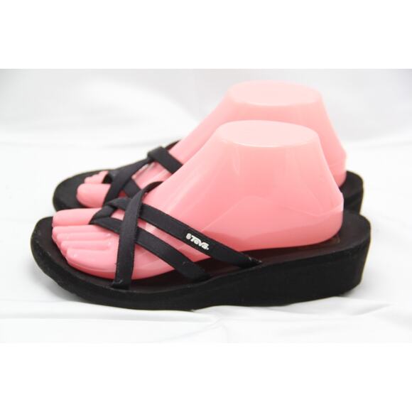 Teva Olowahu Sandals Womens Size 9 Black Flip-Flop Thong Strappy Toe Loop - Picture 3 of 6